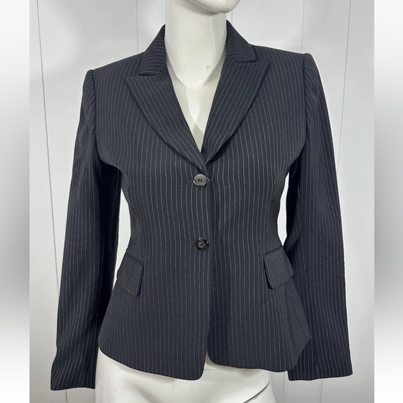 Tahari Arthur Levine Stripe Casual Black Blazer Jacket Career Women's Sz 4 Petit - Picture 1 of 9
